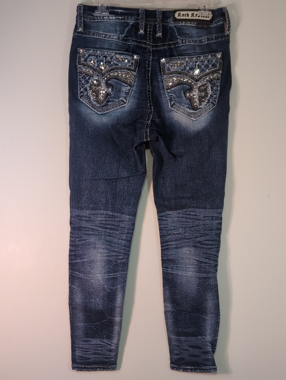 Rock Revival Collector's Edt Women’s Distressed Dark Blue Skinny Jeans 28